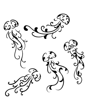 Swirly Jellyfish Silhouette Clip Art