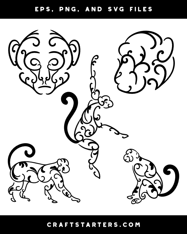 Swirly Monkey Silhouette Clip Art