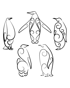 Swirly Penguin Silhouette Clip Art