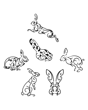 Swirly Rabbit Silhouette Clip Art