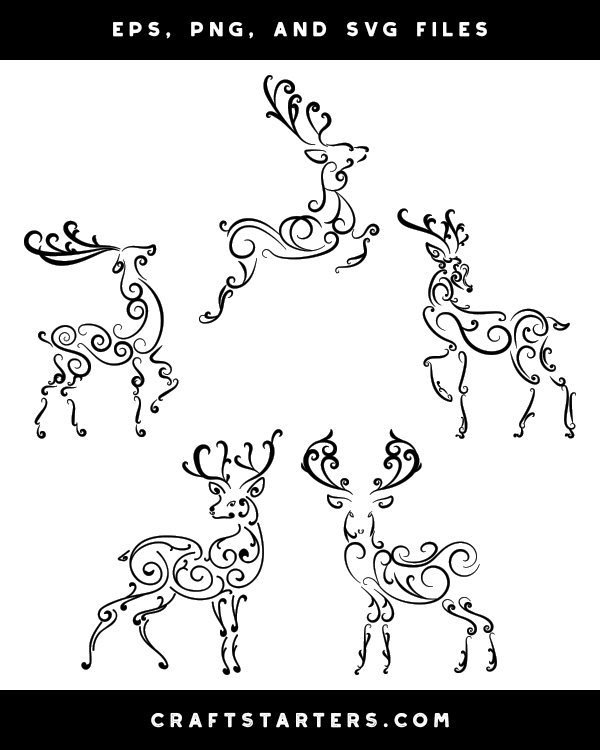 Swirly Reindeer Silhouette Clip Art