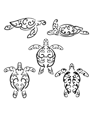 Swirly Sea Turtle Silhouette Clip Art