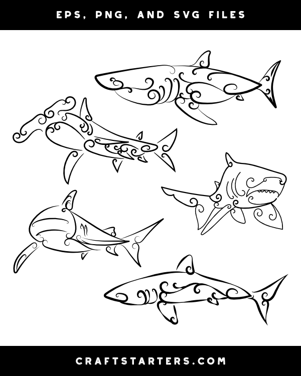 Swirly Shark Silhouette Clip Art