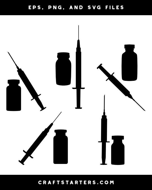 Syringe and Bottle Silhouette Clip Art