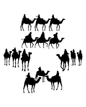 Three Wise Men on Camels Silhouette Clip Art