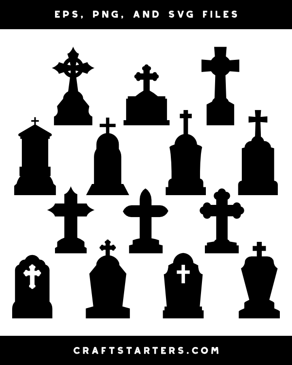 Tombstone With Cross Silhouette Clip Art