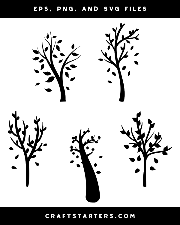 Tree With Falling Leaves Silhouette Clip Art