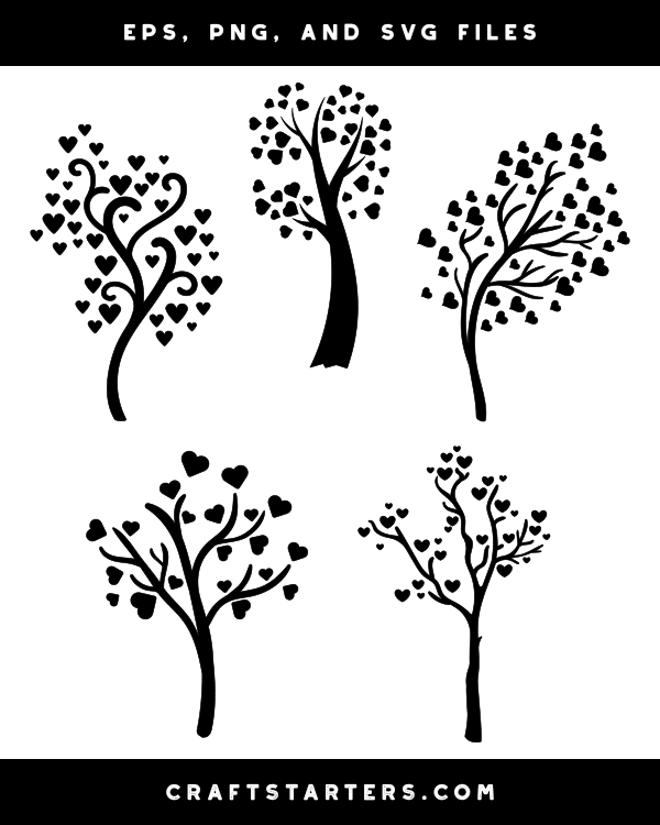 Tree With Heart Leaves Silhouette Clip Art