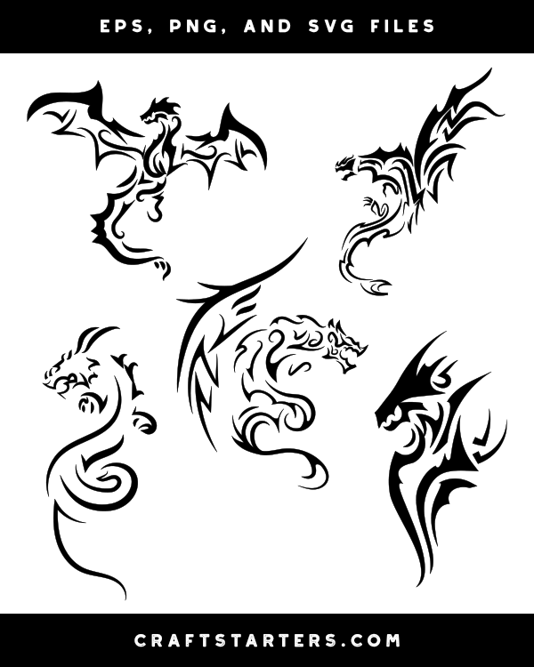 Tribal Dragon Silhouette Clip Art