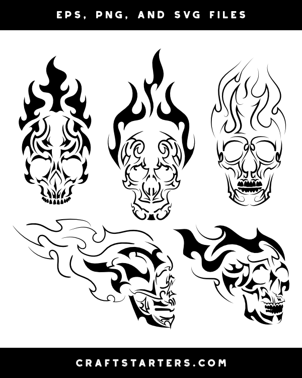 Tribal Flaming Skull Silhouette Clip Art