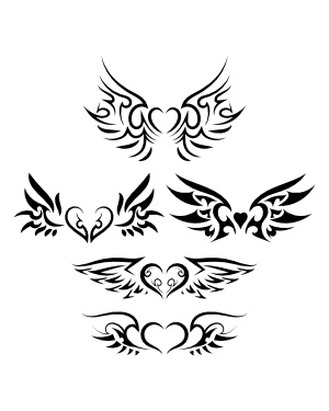 Tribal Winged Heart Silhouette Clip Art