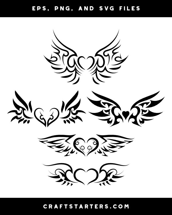 Tribal Winged Heart Silhouette Clip Art