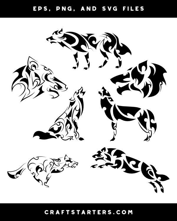 Tribal Wolf Silhouette Clip Art