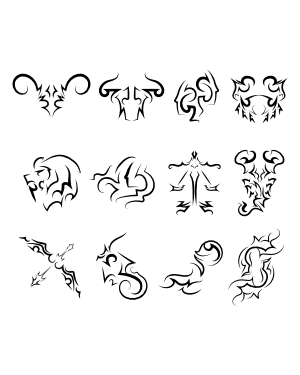 Tribal Zodiac Sign Silhouette Clip Art