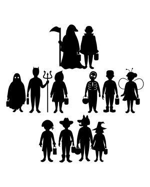 Trick Or Treaters Front View Silhouette Clip Art