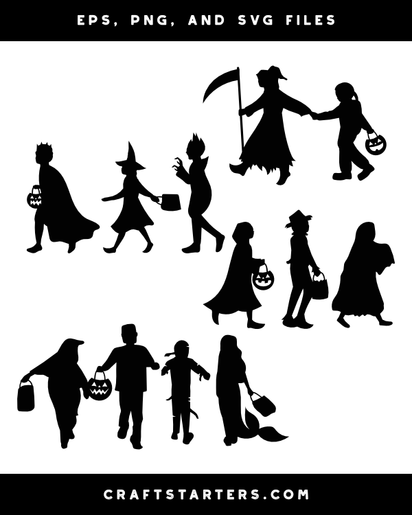 Trick Or Treating Kids Silhouette Clip Art
