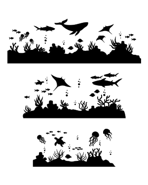 Underwater Scene Silhouette Clip Art