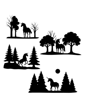 Unicorn and Forest Silhouette Clip Art