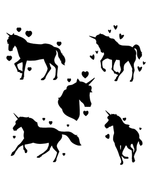 Unicorn and Hearts Silhouette Clip Art