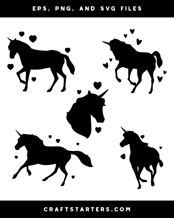 Unicorn and Hearts Silhouette Clip Art