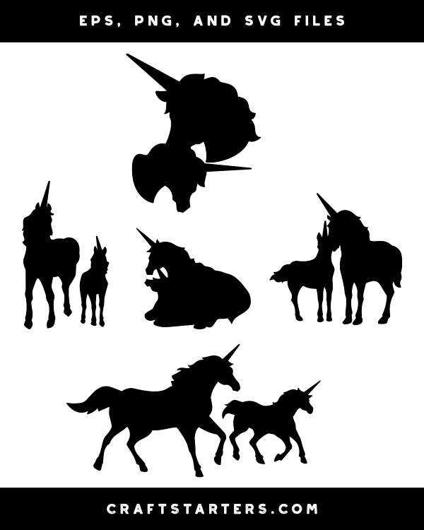 Unicorn Mother And Baby Silhouette Clip Art