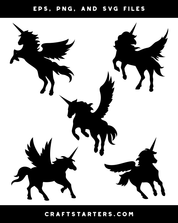 Unicorn With Wings Silhouette Clip Art