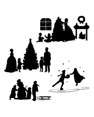 Victorian Christmas Scene Silhouette Clip Art