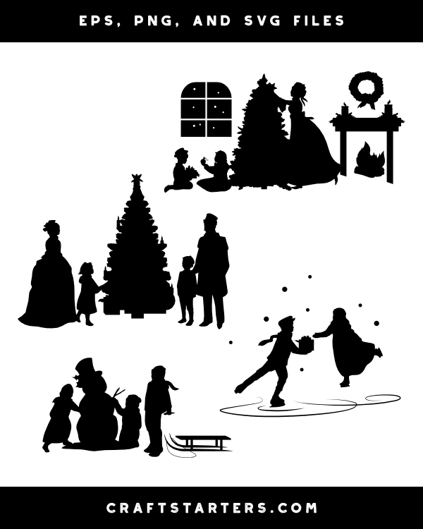Victorian Christmas Scene Silhouette Clip Art