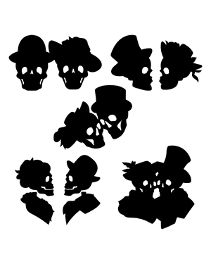 Victorian Couple Skulls Silhouette Clip Art