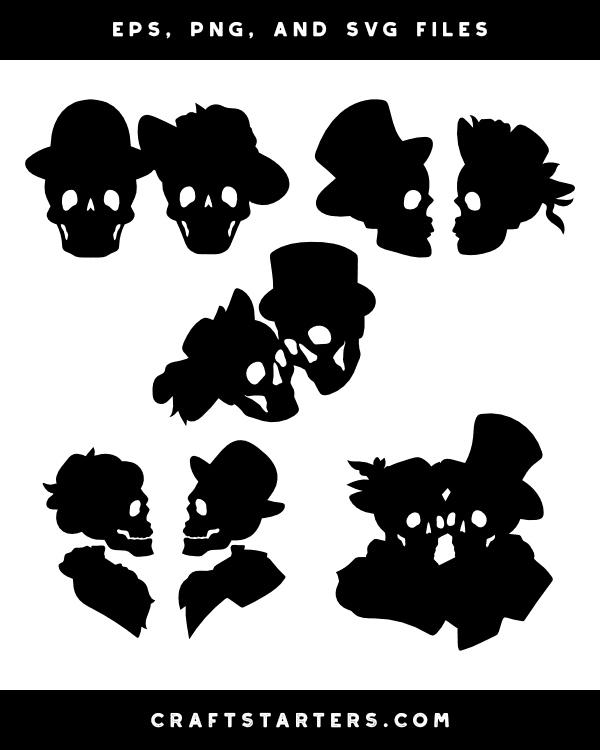 Victorian Couple Skulls Silhouette Clip Art