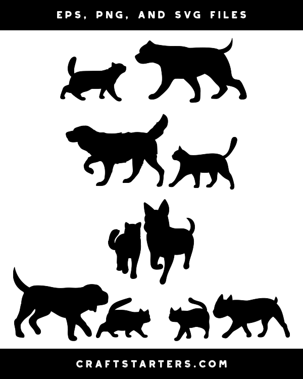 Walking Cat And Dog Silhouette Clip Art