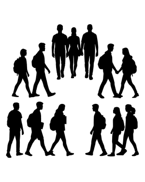 Walking College Students Silhouette Clip Art