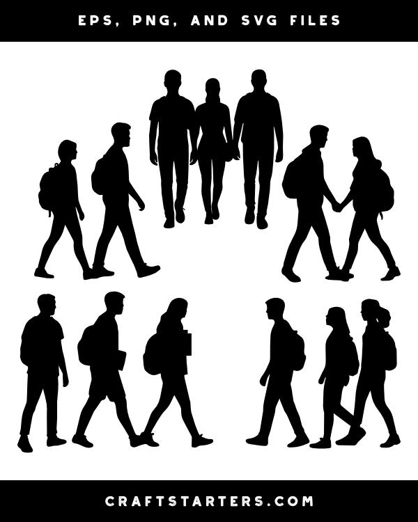 Walking College Students Silhouette Clip Art