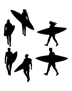 Walking Surfer Silhouette Clip Art