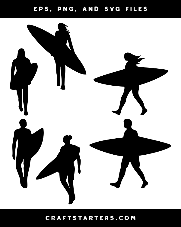 Walking Surfer Silhouette Clip Art