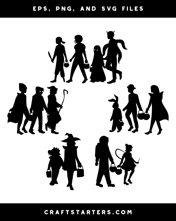 Walking Trick Or Treaters Silhouette Clip Art