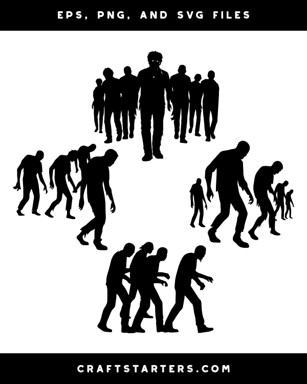 Walking Zombie Horde Silhouette Clip Art