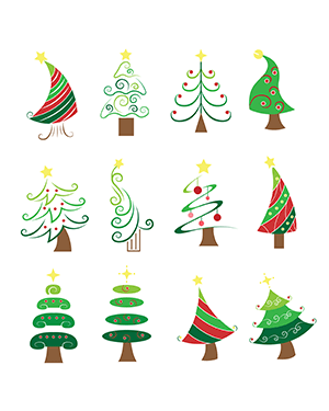 Whimsical Christmas Tree Digital Stamps