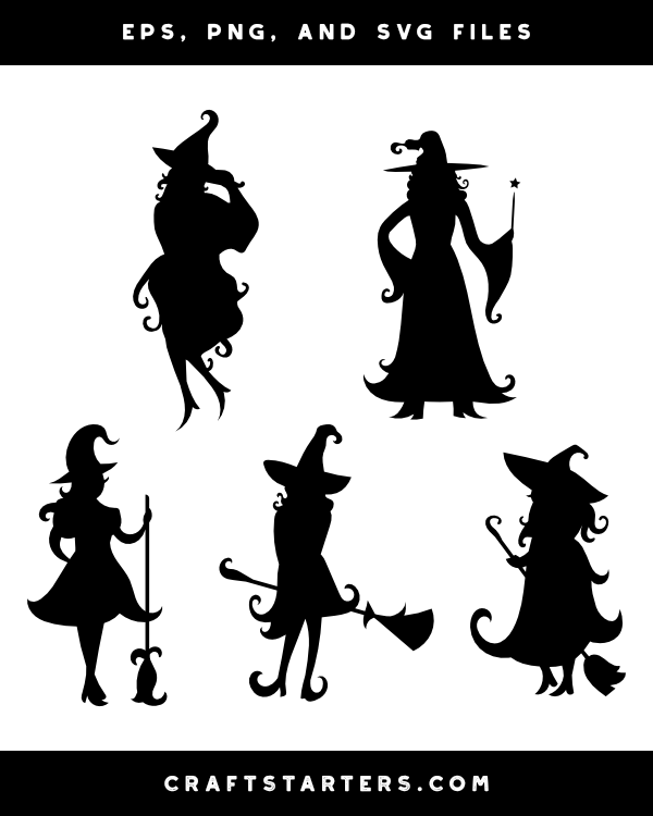 Whimsical Witch Silhouette Clip Art