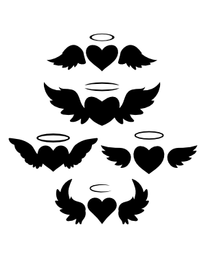 Winged Heart with Halo Silhouette Clip Art