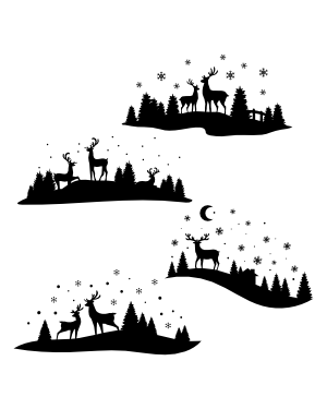 Winter Deer Scene Silhouette Clip Art