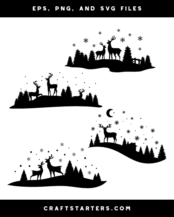 Winter Deer Scene Silhouette Clip Art