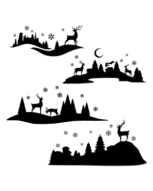 Winter Reindeer Scene Silhouette Clip Art