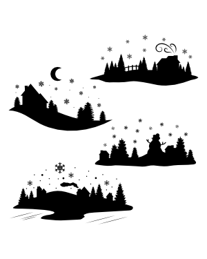 Winter Scene Silhouette Clip Art