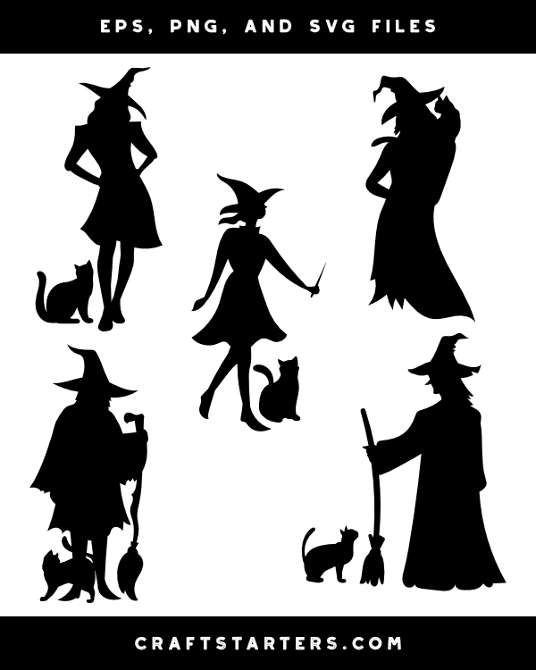 Witch and Cat Silhouette Clip Art