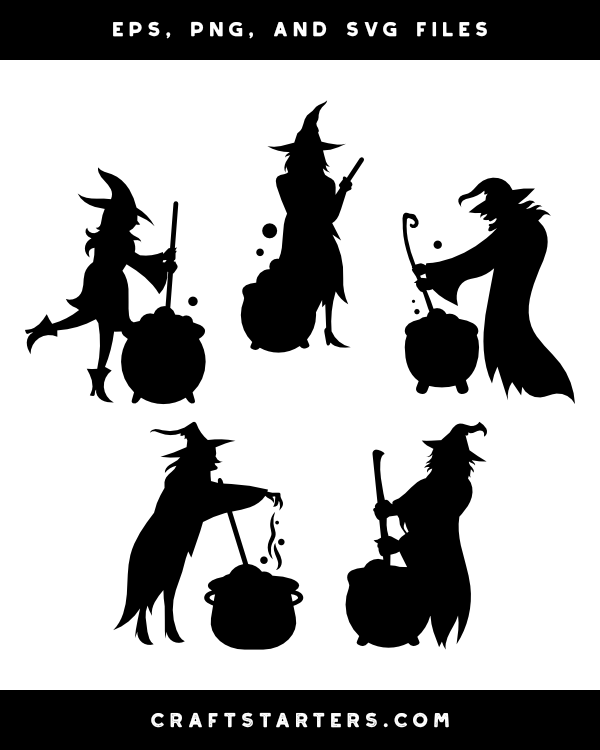 Witch and Cauldron Silhouette Clip Art