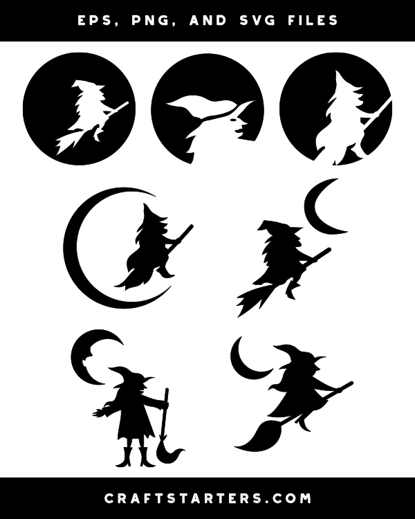 Witch and Moon Silhouette Clip Art