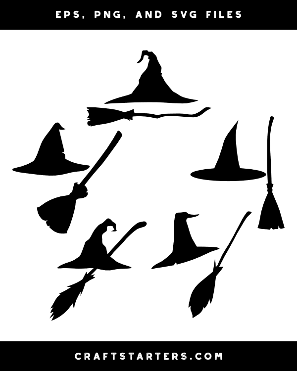 Witch Hat and Broom Silhouette Clip Art