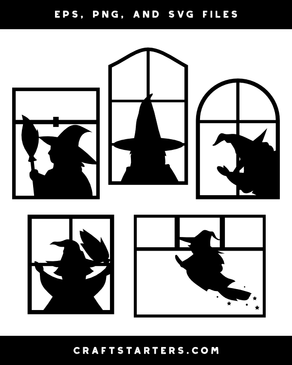 Witch in Window Silhouette Clip Art