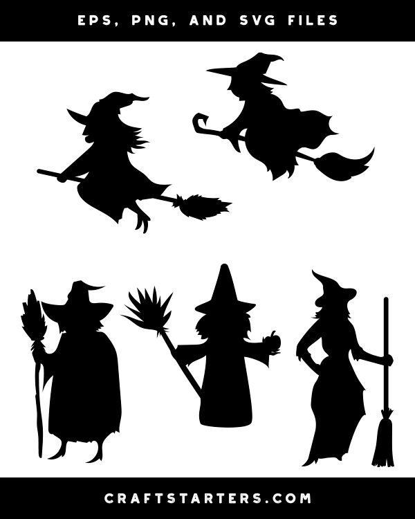 Witch With Broom Silhouette Clip Art